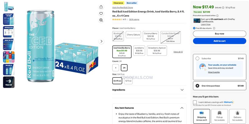 RED BULL ICED VANILLA BERRY 24-PACK — $17.49