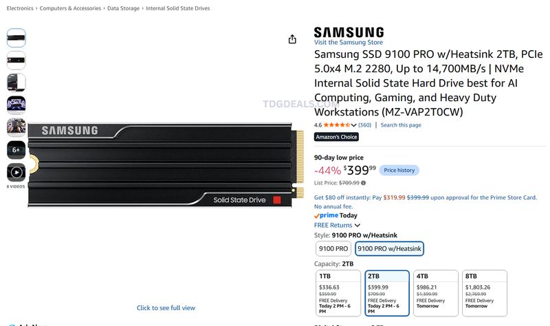 SAMSUNG 9100 PRO 2TB SSD WITH HEATSINK — $399.99