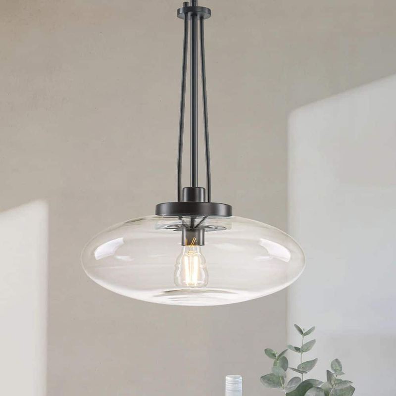 Rennnsan - Lunaris 15 in. 1-Light Matte Black Modern Oval Pendant Light with Clear Glass Globe Shade