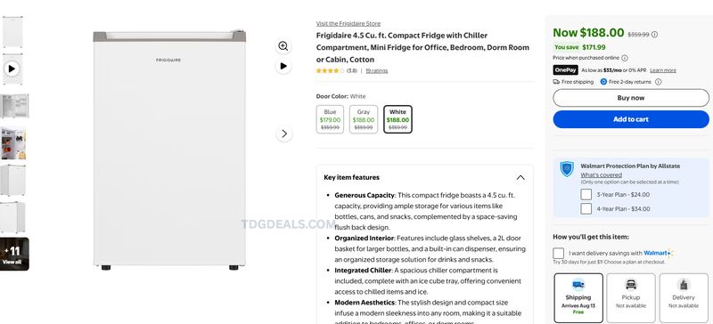 FRIGIDAIRE 4.5 CU. FT. MINI FRIDGE — $188