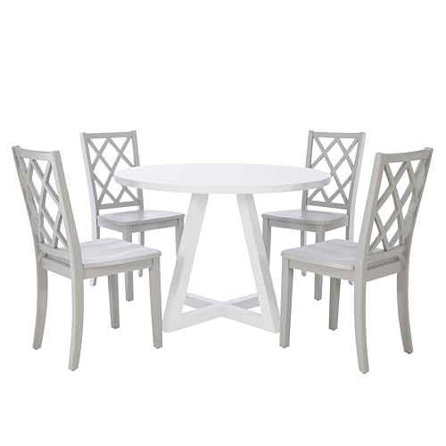 Powell Morgan White and Grey Wooden Five Piece Round Table Dining Set Seats 4
