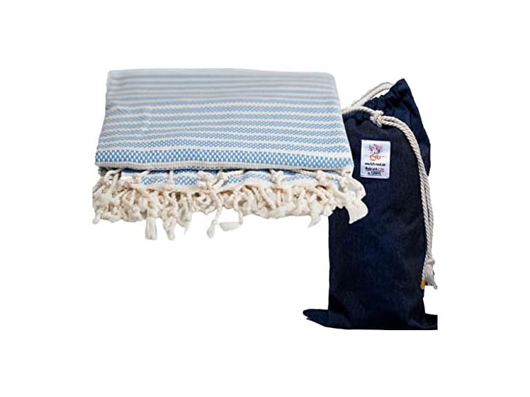 Peshtemal Beach Towel with Travel Bag Cotton Lt Blue
