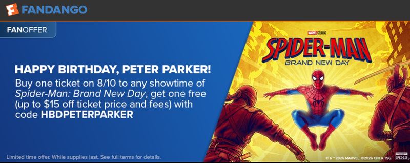 BUY 1, GET 1 SPIDER-MAN TICKET 🕷️
