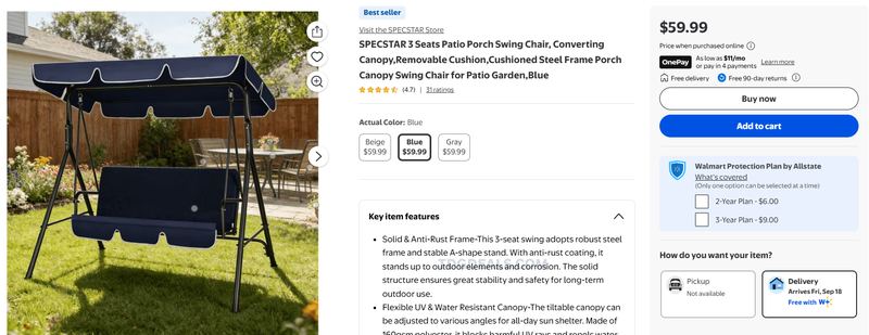 $60 SPECSTAR 3-Seat Patio Porch Swing
