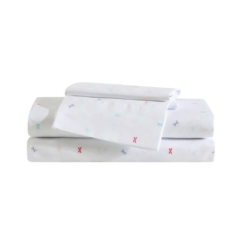 Eddie Bauer - Dragonflies 3-Piece White/Pink/Blue Microfiber Twin Sheet Set