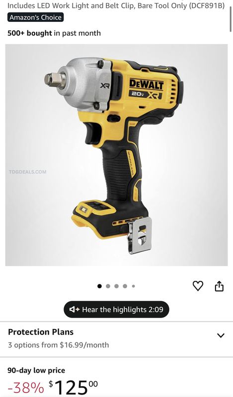 $125 DEWALT 20V XR IMPACT WRENCH (TOOL ONLY)