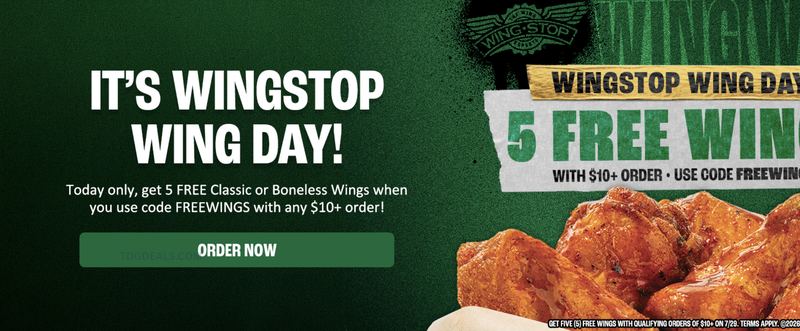 FREE 5 WINGS WITH PURCHASE @ WINGSTOP 👀