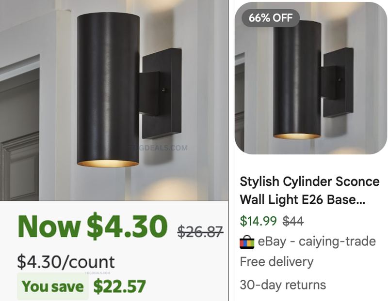 $4.30 CYLINDER SCONCE WALL LIGHT, WAS $26.87