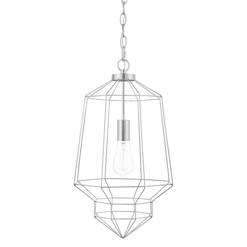 Hampton Bay - Winfield 1-Light Chrome Caged Pendant Light Fixture with Geometric Metal Shade