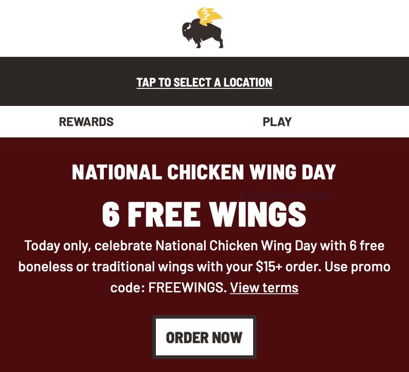 FREE 6 WINGS @ BUFFALO WILD WINGS 🍗