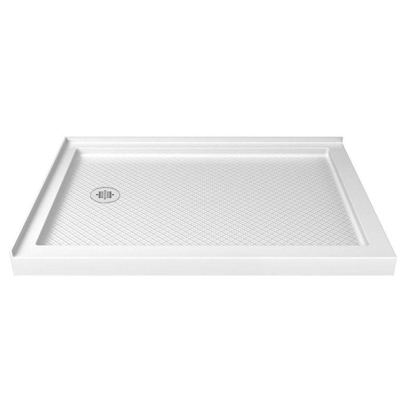 DreamLine - SlimLine 48 in.x 34 in. Double Threshold Shower Pan Base in White with Left Hand Drain