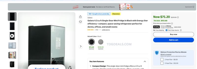 $229 Galanz 4.3 Cu. Ft. Mini Fridge for $75.20
