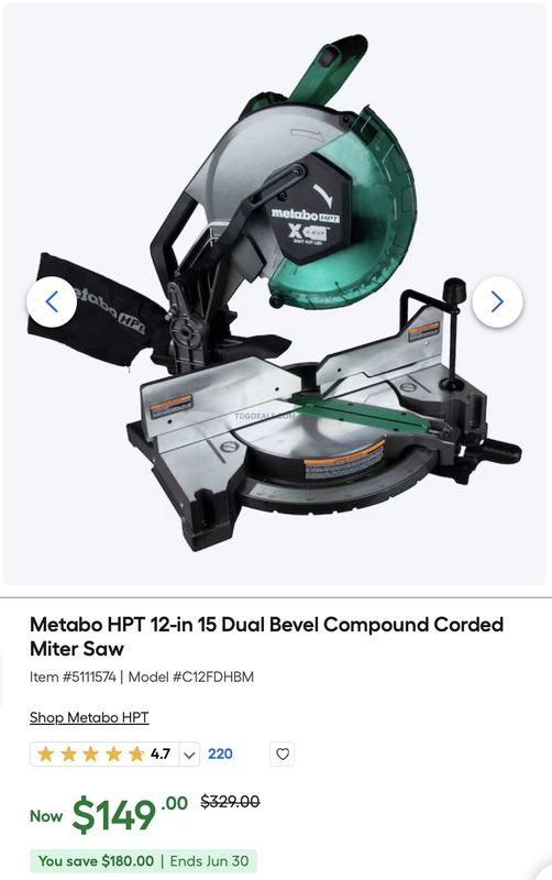 METABO CORDED MITER SAW DROPPED @ LOWE'S