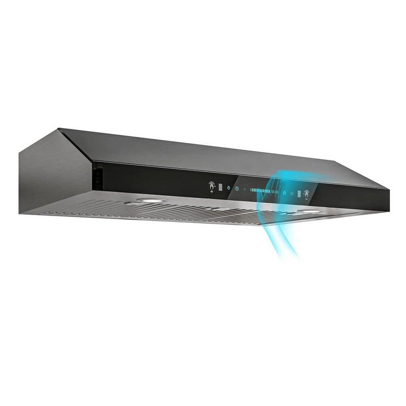 Airmeet - 36 in. 900 CFM Ducted Under Cabinet Gesture Control Range Hood in Black Glass with 2-LED Lights