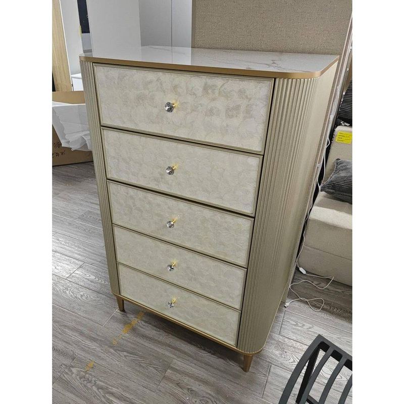 Homsee - Champagne Gold 5 Drawer 31.5 in. Wide Dresser with Mirror