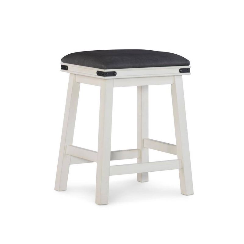 Powell Company - Blashaw 24 in. Off White Backless Wood Counter Upholstered Stool with Faux Leather Seat