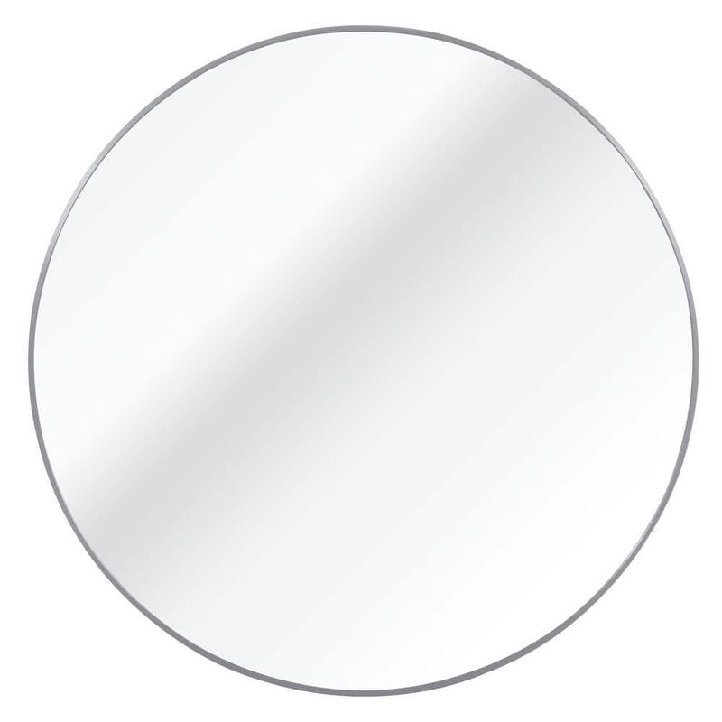 Qualler - 39 in. W x 39 in. H Round Metal Frame Wall Bathroom Vanity Mirror in Silver