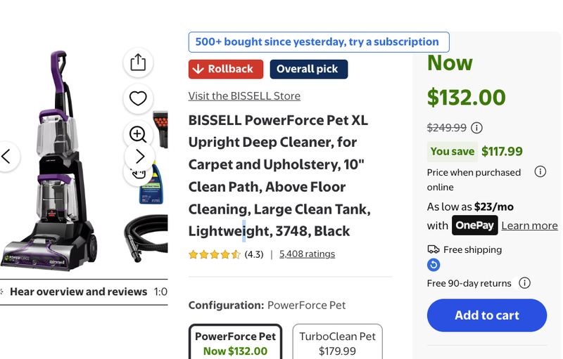 $250 - BISSELL PowerForce Pet XL