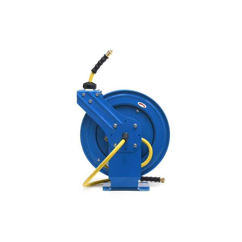 OILSHIELD - 1/2 in. x 100 ft. Heavy Duty Rubber Air Hose and Dual Arm Powder-Coated Steel Hose Reel