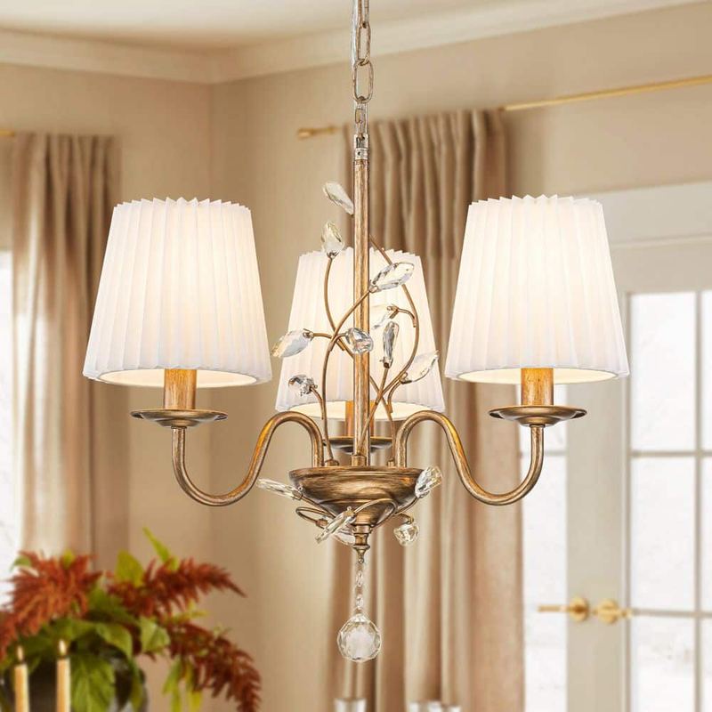 Rennnsan - Arvyn 3 Light Brushed Silver Crystal Classic Chandelier with Pleated Fabric Shades