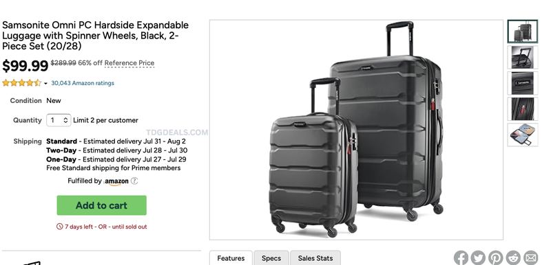 $289.99 SAMSONITE OMNI PC LUGGAGE SET NOW $99.99