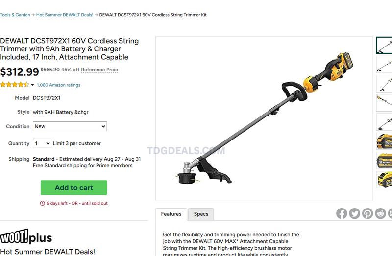 DEWALT 60V STRING TRIMMER KIT — $312.99