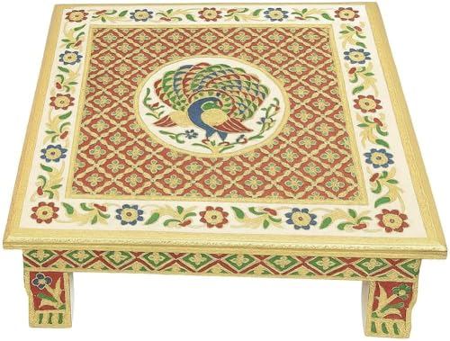 Puja Wooden chownki Mandir Puja Chowki Wedding Export Quality Chowki Puja Chownki Puja Bajot Stool for Home & Office Wooden Pooja chowki (Golden) (Pack of 1)