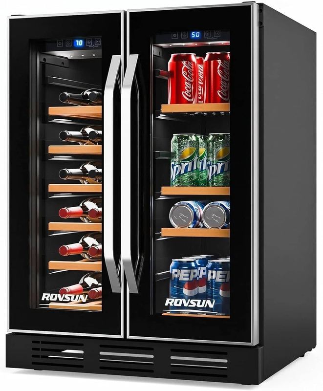 Winado - Dual Zone Wine and Beverage Refrigerator, 34 Bottle Wine Fridge with Independent Temperature Control & 2 Glass Door - Black