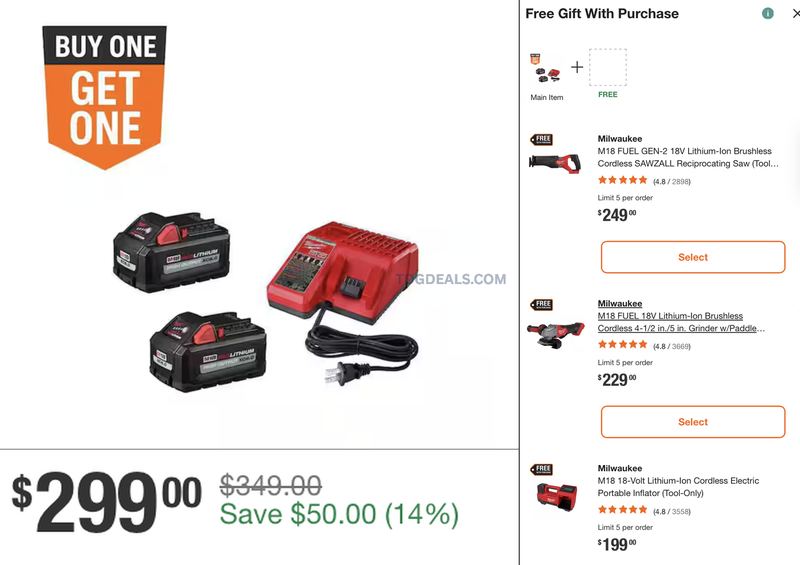 $299 MILWAUKEE M18 STARTER KIT + A FREE M18 TOOL