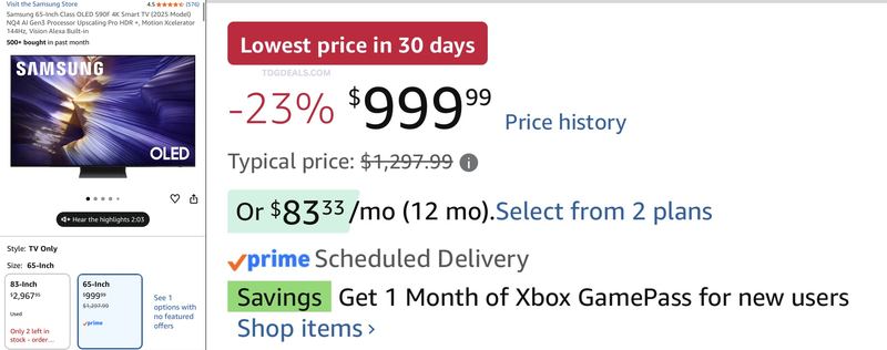 $999 SAMSUNG 65” S90F OLED 4K TV ON AMAZON