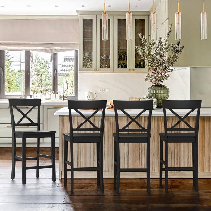 OrangeOne - Ionia 24 in. Black Wood Counter Height Bar Stool (Set of 4)