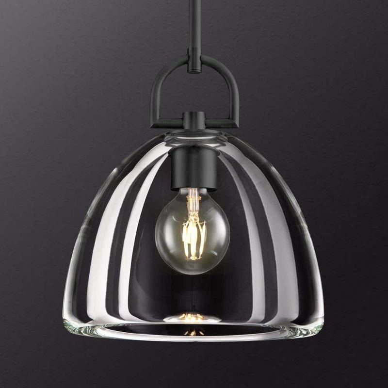 PUYRNF - 11 in. 1-Light Dimmable LED Kitchen Island Pendant Light, K9 Crystal Black Dome Pendant Light for Dining Room, Bedroom