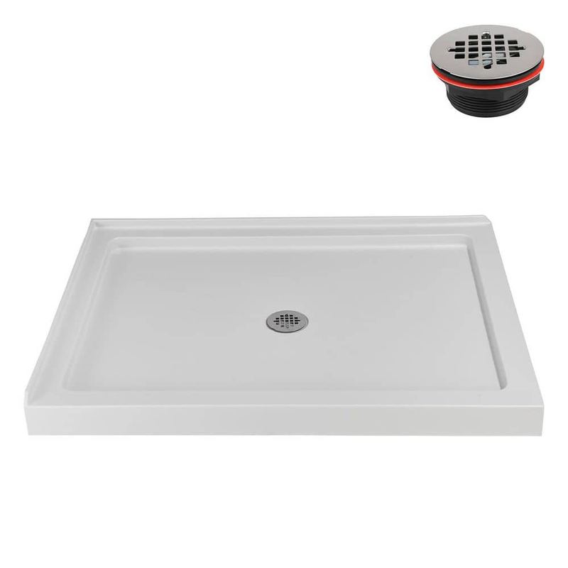 Streamline - 48 in. x 36 in. Corner Acrylic Shower Pan Base in Matte White with Center Drain, Drain Included