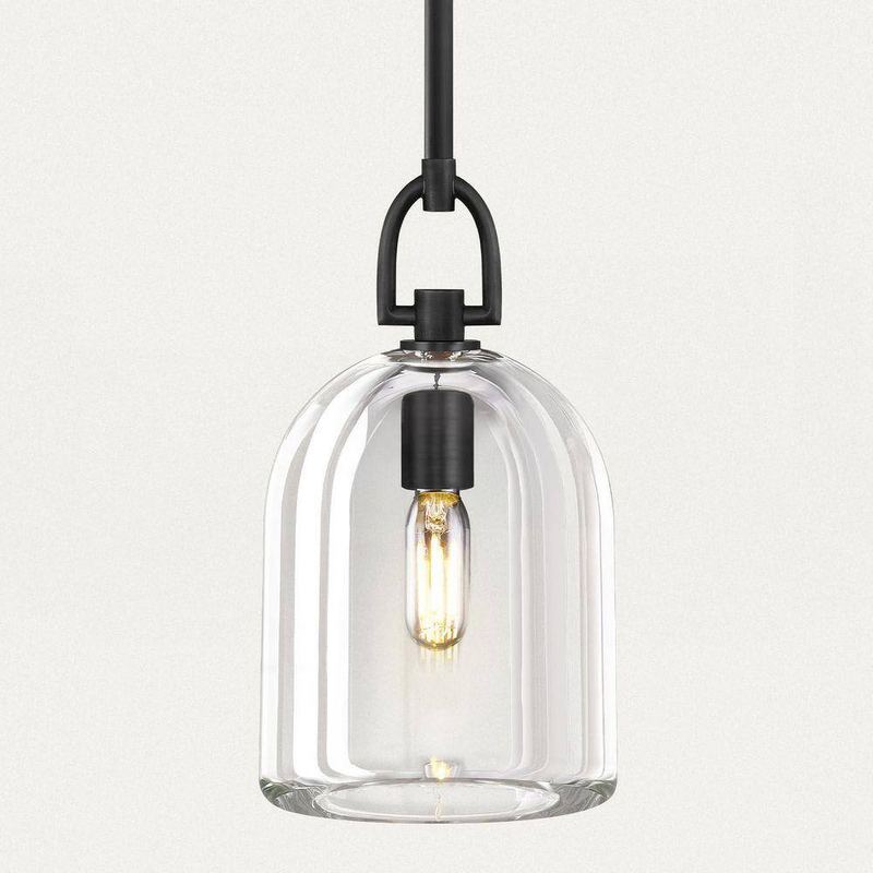 PUYRNF - 1-Light Dimmable Botanist Cloche K9 Crystal Pendant Light, Black Kitchen Island Pendant Light, for Bedroom, Living Room