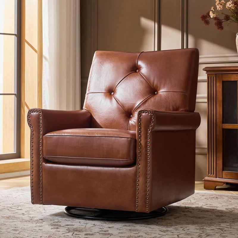 JAYDEN CREATION - Germa Saddle Traditional Swivel Rocker Arm Chair with Nailhead Trim