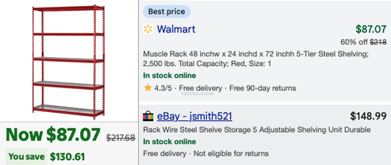 MUSCLE RACK 5-TIER STEEL SHELVING FOR $87.07