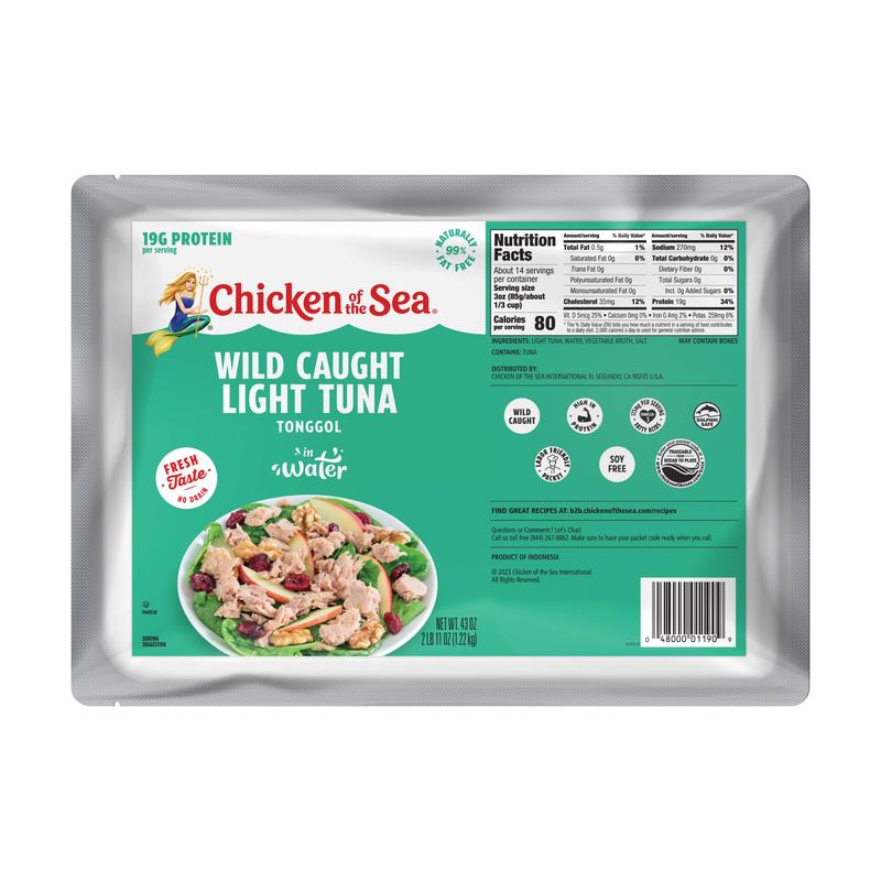 Chicken of the Sea - Chicken of the Sea Chunk Light Tonggol Tuna in Water, 43 Ounce Packets (Pack of 6), Wild Caught Tuna, Foodservice Size