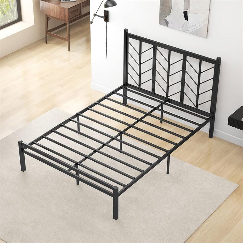 Costway - Black Metal Frame Full Platform Bed with Headboard 11.5 in. Under Bed Storage Easy Assembly