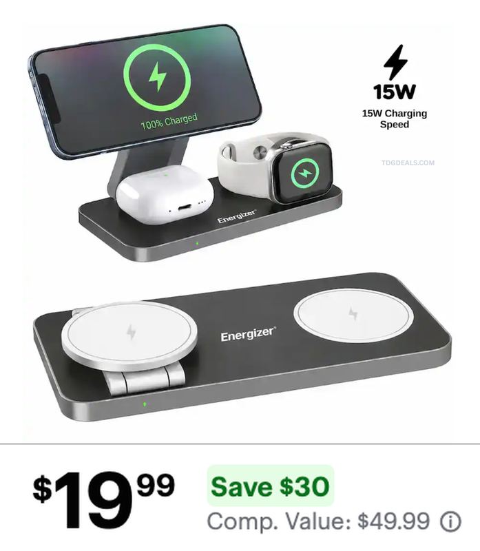 $49.99 ENERGIZER 3-IN-1 MAGNETIC CHARGER NOW $19.99