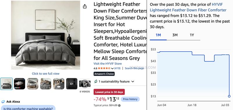 $13.12 KING SIZE, SUMMER DUVET INSERT @ AMAZON