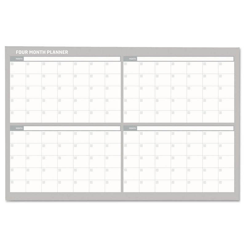 MasterVision, BVCGA03105830, Master Vision Dry-erase 4-Month Planner, 1 Each, White, Silver, Whiteboard