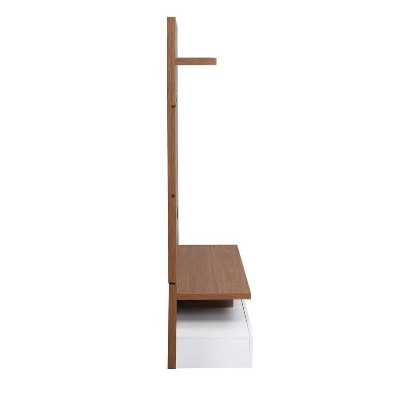 Polibi - Wall Mounted Floating Natural Wood TV Stand Fits TV's up to 85 in. with Large Storage, TV Console with 2 Drop Down Doors