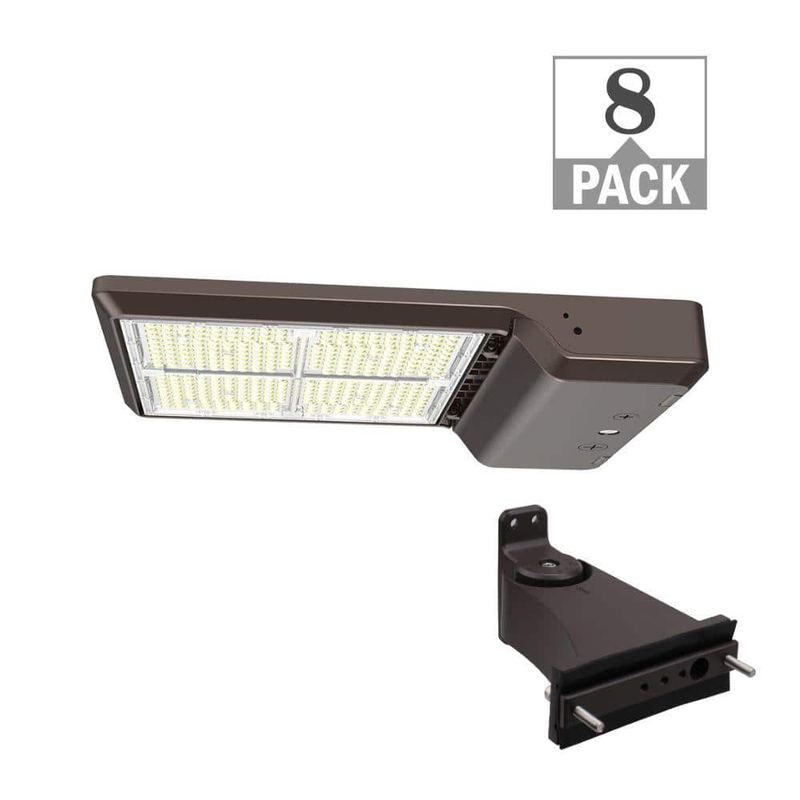 ETI LIGHTING - 1000-Watt Equivalent Integrated LED Bronze Area Light Straight Arm Kit 24000-43500lms TYPE 5 Adjust Lumens CCT (8-Pack)