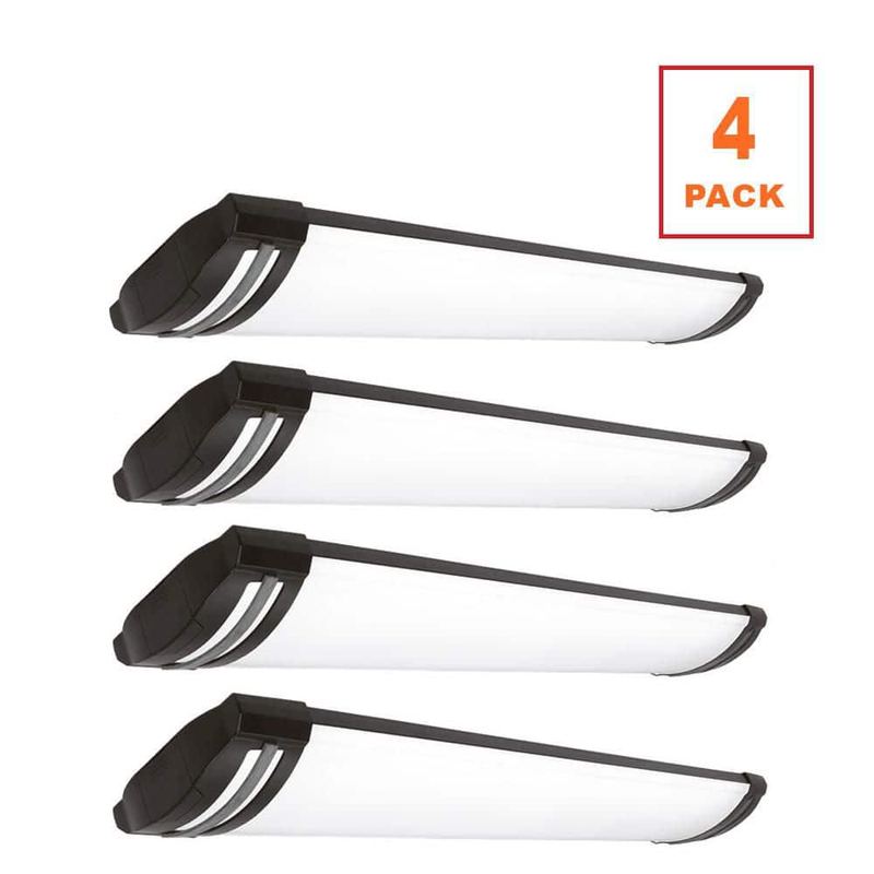 Commercial Electric - 4-Pack 4 ft. Matte Black Woodgrain Gray End Caps 5250LM 75W Integrated LED Wraparound Light Adjustable CCT Night Light