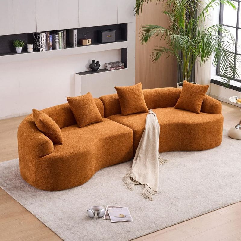 Qualler - 110.2 in. Chenille Curved Full Compression Sponge Modular Sectional Sofa in. Orange