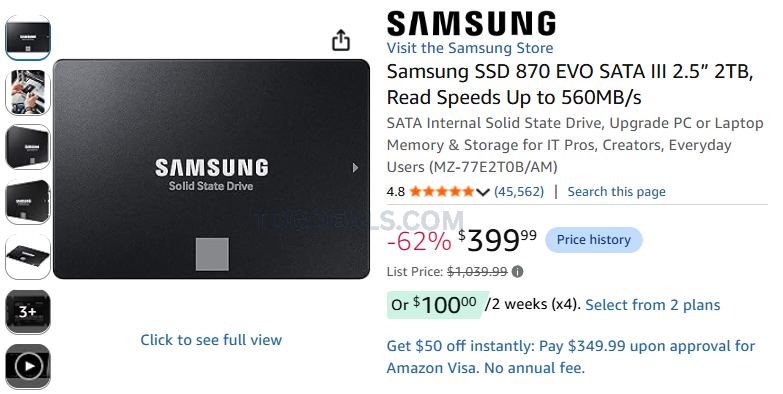 SAMSUNG 2TB SSD 62% OFF