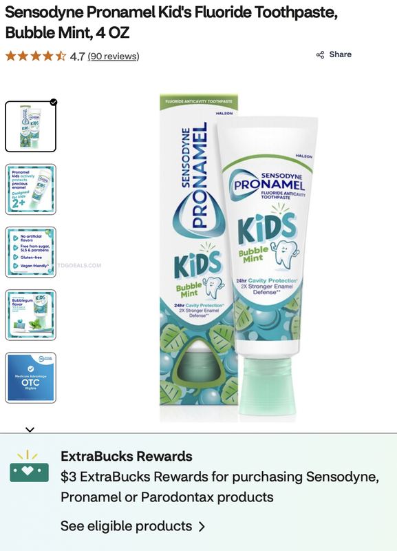 $1.49 after ExtraBucks - Sensodyne Pronamel Kid's Fluoride Toothpaste, Bubble Mint, 4 OZ