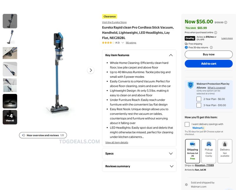 EUREKA RAPIDCLEAN PRO VACUUM — $56.00