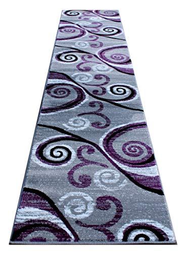 Masada Rugs, Stephanie Collection Area Rug Modern Contemporary Design 1100 Purple Grey White Black (2 Feet 4 Inch X 11 Feet) Long Runner