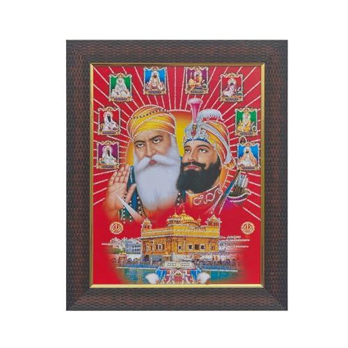 Ten Sikh Gurus, Guru Nanak Dev Ji and Guru Gobind Singh Ji Photo Frame with Golden Temple Wooden Frame Religious Wall Photo Frame